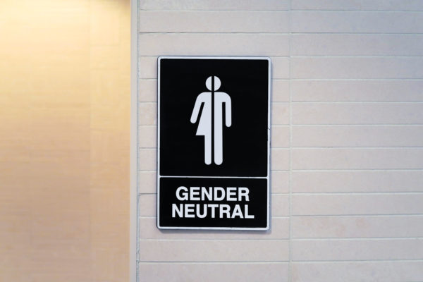 wall sign indicating gender neutral or transgender restroom