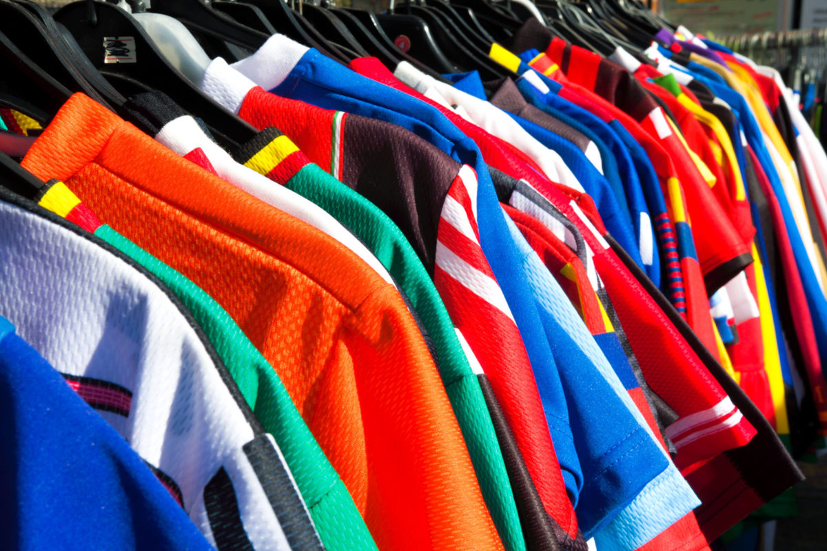 jerseys on display at sports authority