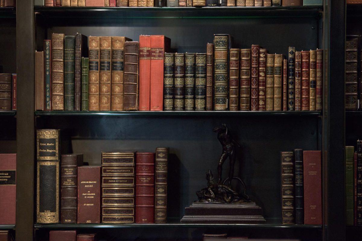 Rows of law books on shelves.